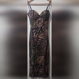 Windsor Brown and Black Animal Print Midi Dress